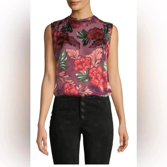 NWT Alice + Olivia Dane Floral-Print Sleeveless Crewneck Blouse Size L - Picture 1 of 8